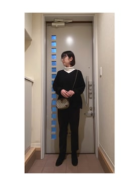 「Adam et Rope' Le Magasin（アダムエロペルマガザン）のリム巻きPCメガネ（メガネ）」を使った、Yum.iさん（レディース・160cm）の冬コーディネート