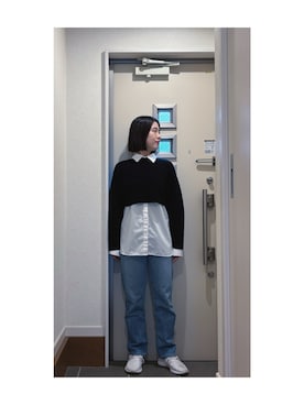 「SENSE OF PLACE by URBAN RESEARCH（センスオブプレイスバイアーバンリサーチ）のタイツキオーバーシャツ（シャツ/ブラウス、ホワイト系）」を使った、Yum.iさん（レディース・160cm）の春コーディネート
