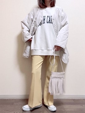 「DISCOAT（ディスコート）のフリンジショルダーバッグ（ショルダーバッグ）」を使った、maiさん（レディース・153cm）の春コーディネート