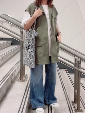 「デニムっていいよね」｜「アイテム（その他アウター）」を使った、maiさん（レディース・153cm）の夏コーディネート