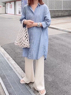 「Honeys（ハニーズ）のアイテム（シャツワンピース）」を使った、maiさん（レディース・153cm）の夏コーディネート