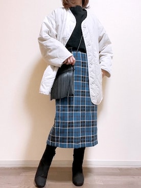 「チェック柄に恋してる」｜「アイテム（ノーカラージャケット）」を使った、maiさん（レディース・153cm）の秋コーディネート