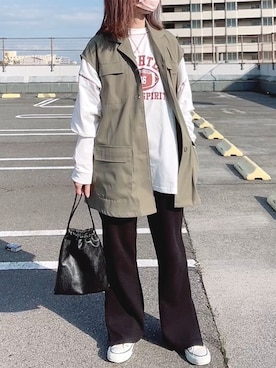 「ジレ」｜「アイテム（スリッポン）」を使った、maiさん（レディース・153cm）の春コーディネート