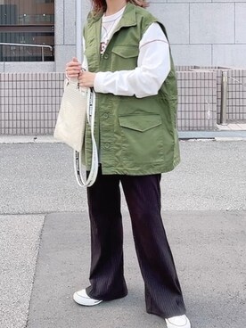 「アイテム（スリッポン、ホワイト系）」を使った、maiさん（レディース・153cm）の春コーディネート