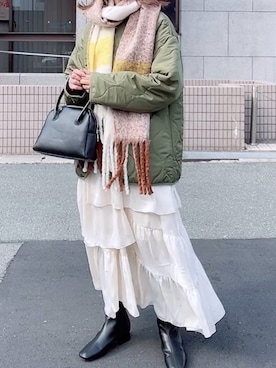 「スクエアトゥ」｜「アイテム（ブルゾン）」を使った、maiさん（レディース・153cm）の冬コーディネート
