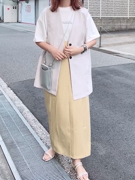 「ナロースカート」｜「アイテム（ノーカラージャケット）」を使った、maiさん（レディース・153cm）の夏コーディネート