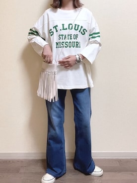 「アイテム（スリッポン、ホワイト系）」を使った、maiさん（レディース・153cm）の秋コーディネート