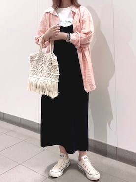 「キャミワンピ」｜「アイテム（スリッポン）」を使った、maiさん（レディース・153cm）の秋コーディネート