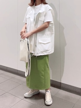 「ナロースカート」｜「アイテム（スリッポン）」を使った、maiさん（レディース・153cm）の夏コーディネート