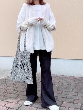 「アイテム（アームカバー、ホワイト系）」を使った、maiさん（レディース・153cm）の秋コーディネート