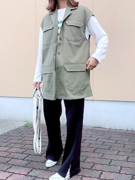 「ジレ」｜「アイテム（スリッポン）」を使った、maiさん（レディース・153cm）の春コーディネート