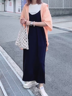 「キャミワンピ」｜「アイテム（スリッポン）」を使った、maiさん（レディース・153cm）の夏コーディネート