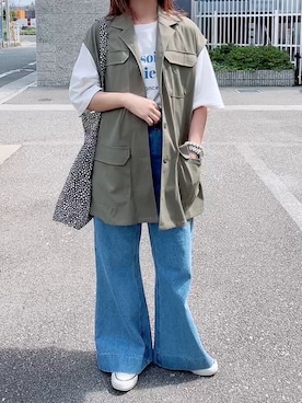 「ジレ」｜「アイテム（スリッポン）」を使った、maiさん（レディース・153cm）の夏コーディネート