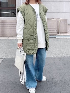 「Bleu Bleuet（ブルーブルーエ）のアイテム（ジャケット/アウター）」を使った、maiさん（レディース・153cm）の春コーディネート