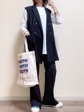 「ジレ」｜「アイテム（スリッポン）」を使った、maiさん（レディース・153cm）の秋コーディネート