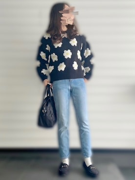 「ショート丈トップス」｜「アイテム（モカシン/デッキシューズ）」を使った、じるぴさん（レディース・159cm）の冬コーディネート