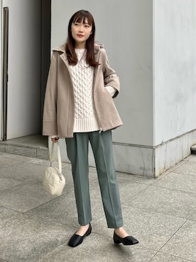 「白ニット」｜「アイテム（その他アウター）」を使った、ya:maさん（レディース・160cm）の春コーディネート