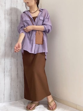 「ビッグシャツ」｜「アイテム（アクセサリー）」を使った、めるもさん（レディース・158cm）の夏コーディネート