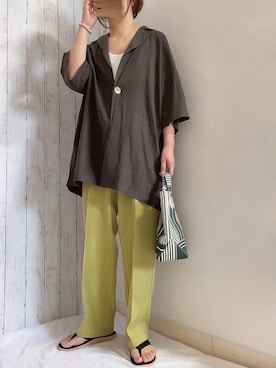 「トングサンダル」｜「アイテム（その他アウター）」を使った、めるもさん（レディース・158cm）の春コーディネート
