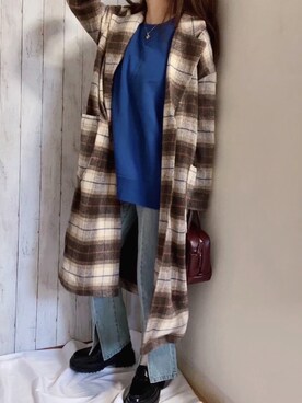 「スリットパンツ」｜「アイテム（チェスターコート）」を使った、めるもさん（レディース・158cm）の秋コーディネート
