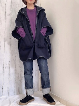 「アイテム（イヤーカフ、イエロー系）」を使った、めるもさん（レディース・158cm）の秋コーディネート