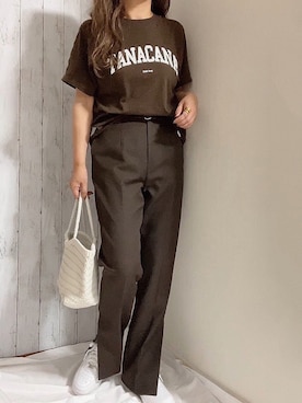 「スリットパンツ」｜めるもさん（レディース・158cm）の夏コーディネート