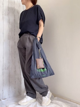 「エコバッグ」｜「アイテム（アナログ腕時計）」を使った、めるもさん（レディース・158cm）の夏コーディネート