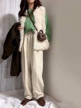 「スウェットギャザーパンツ」｜「アイテム（ジャケット/アウター）」を使った、めるもさん（レディース・158cm）の冬コーディネート