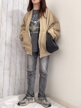 「upper hights」｜「アイテム（MA-1）」を使った、めるもさん（レディース・158cm）の秋コーディネート