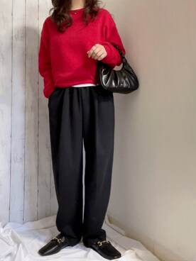 「スウェットギャザーパンツ」｜めるもさん（レディース・158cm）の冬コーディネート