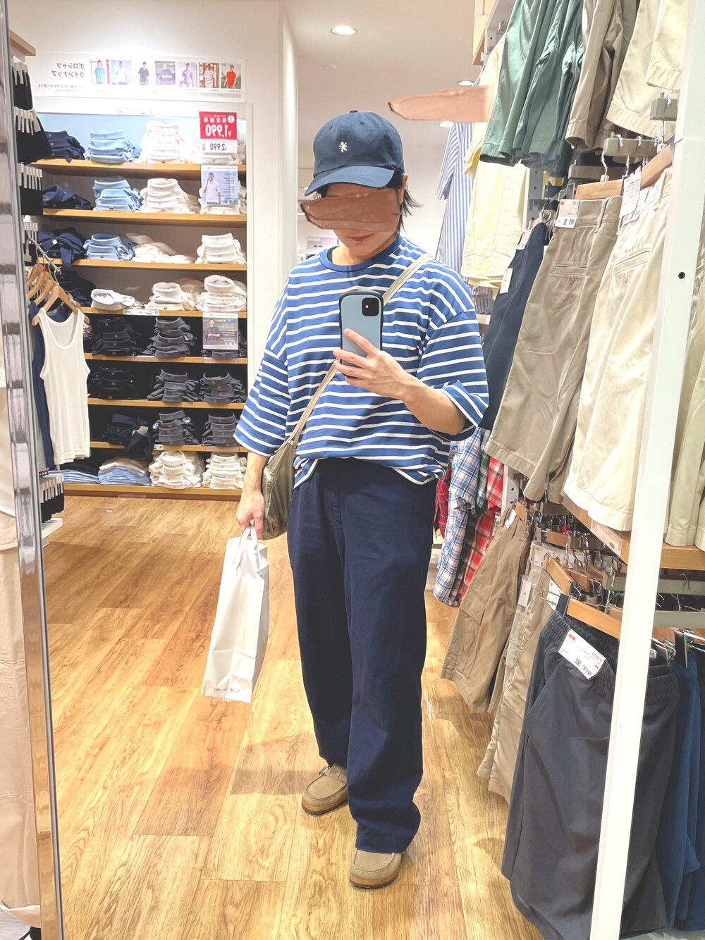 「シンプルスタイル、カジュアルコーデ、Danton、orcival、birkenstock、GYMPHLEX」｜「ORCIVALのアイテム（Tシャツ/カットソー、ブルー系）」を使った、harunaaaさん（レディース・152cm）の夏コーディネートの1枚目の写真