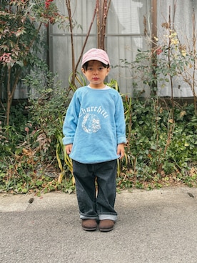 「summer and stoneのアイテム（キャップ、ピンク系）」を使った、zeeeeenさん（キッズ・100cm）の春コーディネート