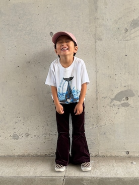 「VINTAGE（ヴィンテージ）のアイテム（Tシャツ/カットソー、ホワイト系）」を使った、zeeeeenさん（キッズ・100cm）の春コーディネート