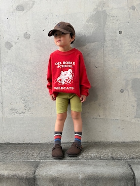 「BIRKENSTOCK（ビルケンシュトック）のアイテム（シューズ、ブラウン系）」を使った、zeeeeenさん（キッズ・100cm）の春コーディネート