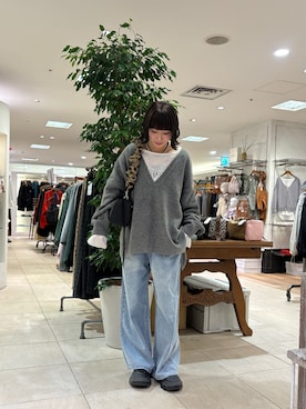「CIAOPANIC TYPY（チャオパニックティピー）の∴ドライタッチシアー袖フレア手書きロゴTee（Tシャツ/カットソー、ホワイト系）」を使った、コウメさん（レディース・155cm）の秋コーディネート