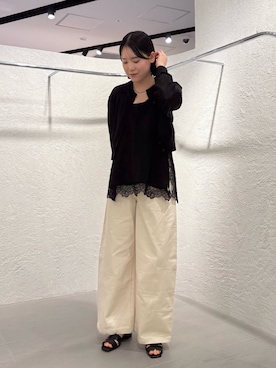 「KBF（ケイビーエフ）の『一部WEB限定カラー』ヴィンテージライクレースキャミソール（キャミソール、ブラック系）」を使った、舞 波さん（レディース・166cm）の春コーディネート