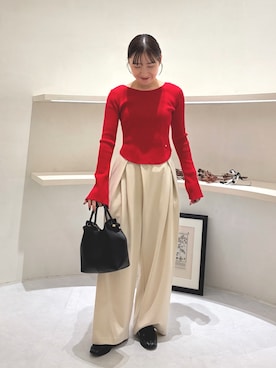 「CAPRICIEUX LE'MAGE（カプリシューレマージュ）の裾ラウンドリブニット（ニット/セーター、レッド系）」を使った、ari___yamamotoさん（レディース・150cm）の秋コーディネート