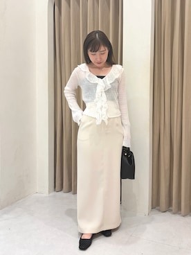 「CAPRICIEUX LE'MAGE（カプリシューレマージュ）のレースフリルカーディガン（Tシャツ/カットソー、ホワイト系）」を使った、ari___yamamotoさん（レディース・150cm）の秋コーディネート