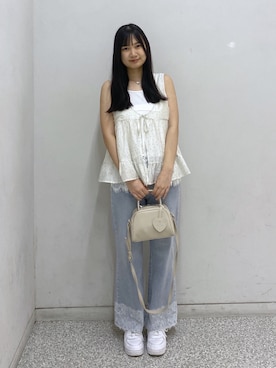 「FREE'S MART（フリーズマート）の◆ベーシックワイド裾レースデニム（デニムパンツ、ブルー系）」を使った、saijiangさん（レディース・169cm）の夏コーディネート