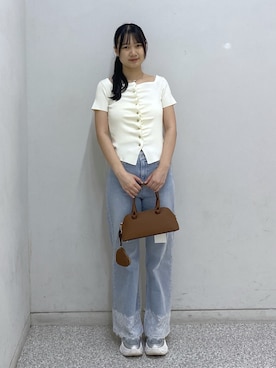 「FREE'S MART（フリーズマート）の◆ベーシックワイド裾レースデニム（デニムパンツ、ブルー系）」を使った、saijiangさん（レディース・169cm）の夏コーディネート