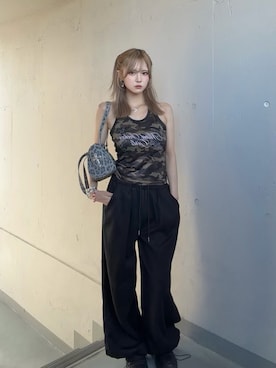 「mindseeker girls（マインドシーカーガールズ）のButterfly Lettering Camo Tank Top / バタフライレタリング迷彩タンクトップ（タンクトップ、その他）」を使った、onxxqmさん（レディース・156cm）の秋コーディネート