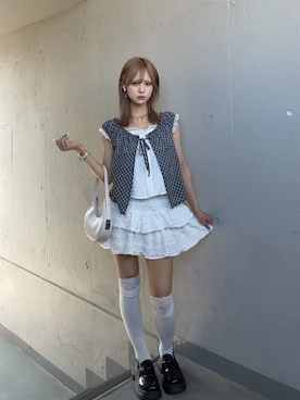 「tinkerend（ティンカーエンド）のPuff Layered Frill Blouse / パフフリルレイヤードブラウス（シャツ/ブラウス、ブルー系）」を使った、onxxqmさん（レディース・156cm）の夏コーディネート