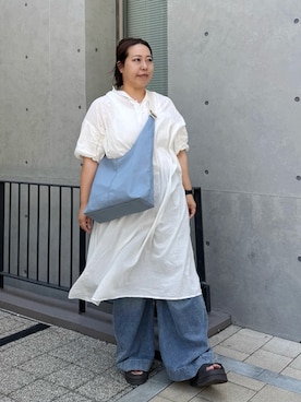 「russet（ラシット）のデニムホーボーバッグ（單肩包、ブルー系）」を使った、coboayuさん（レディース・165cm）の夏コーディネート