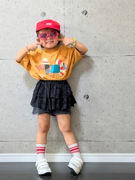 「アイテム（Tシャツ/カットソー）」を使った、YOTSUBA🍀さん（キッズ・100cm）の秋コーディネート