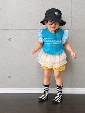 「MARKEY'S（マーキーズ）のアイテム（Tシャツ/カットソー、その他）」を使った、colorfuldays428さん（キッズ・100cm）の夏コーディネート