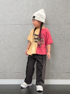 「アイテム（Tシャツ/カットソー）」を使った、YOTSUBA🍀さん（キッズ・100cm）の秋コーディネート