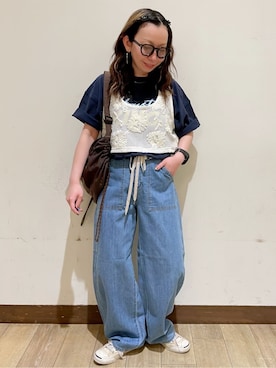 「BACK NUMBER（バックナンバー）のBACK NUMBER(バックナンバー)【メンズ】リップストップナイロンパラコードショルダーバッグ（ショルダーバッグ、ブラウン系）」を使った、misaさん（レディース・152cm）の春コーディネート