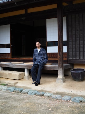 「アイテム（スラックス）」を使った、YOさん（メンズ・177cm）の秋コーディネート