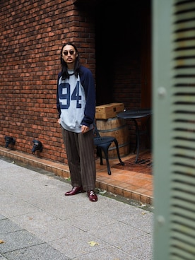 「アイテム（スラックス）」を使った、YOさん（メンズ・177cm）の秋コーディネート