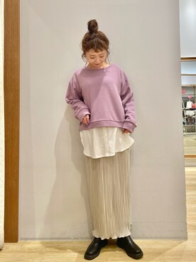 「ベロアスカート」｜「アイテム（スウェット）」を使った、tomopuuさん（レディース・152cm）の秋コーディネート
